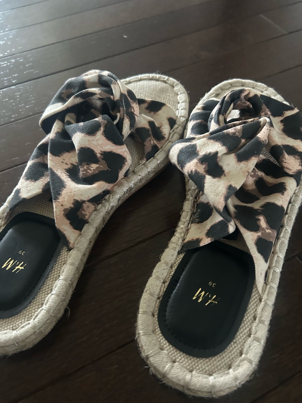 H&M Leopard Knot Espadrille Slides in Beige and Black